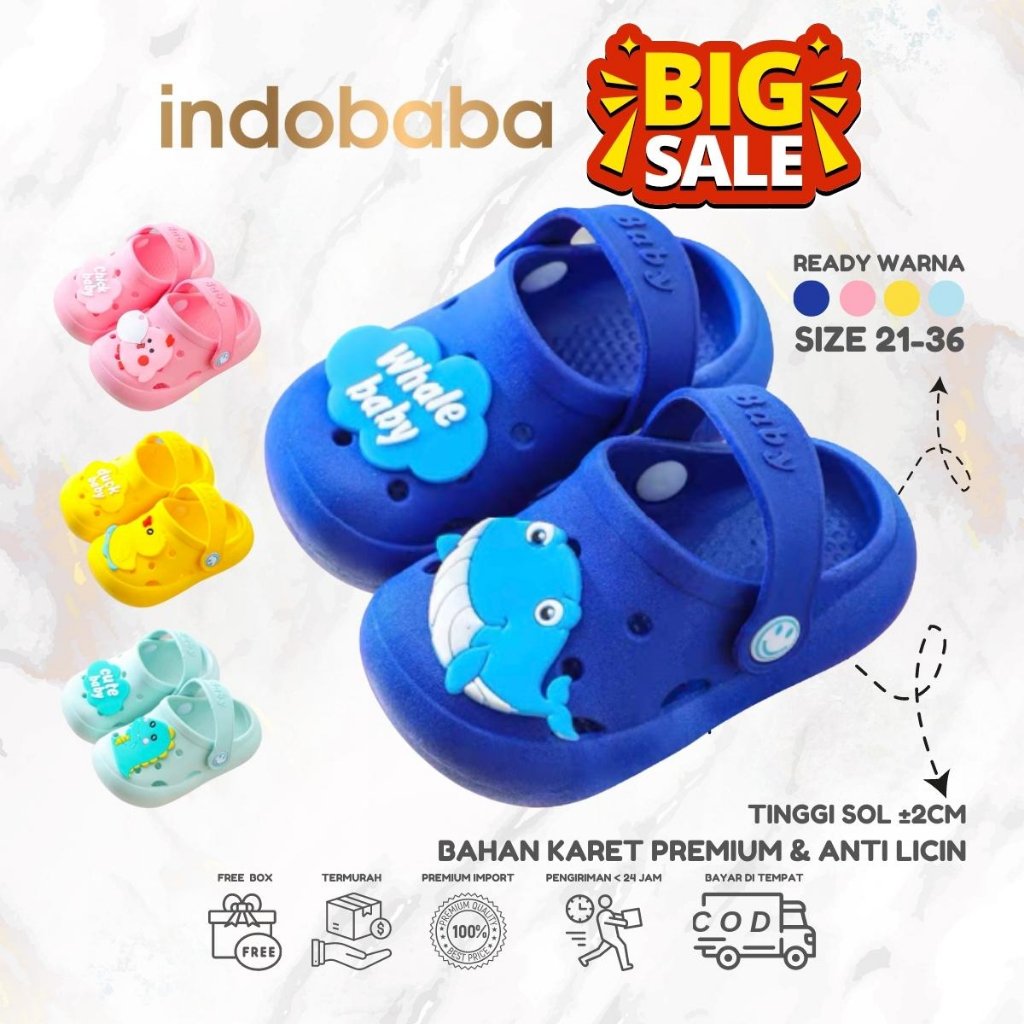 indobaba Sandal Anak Import Slop Anak EVA Baby Shark Dino Baby Chick Laki laki Perempuan Import S102