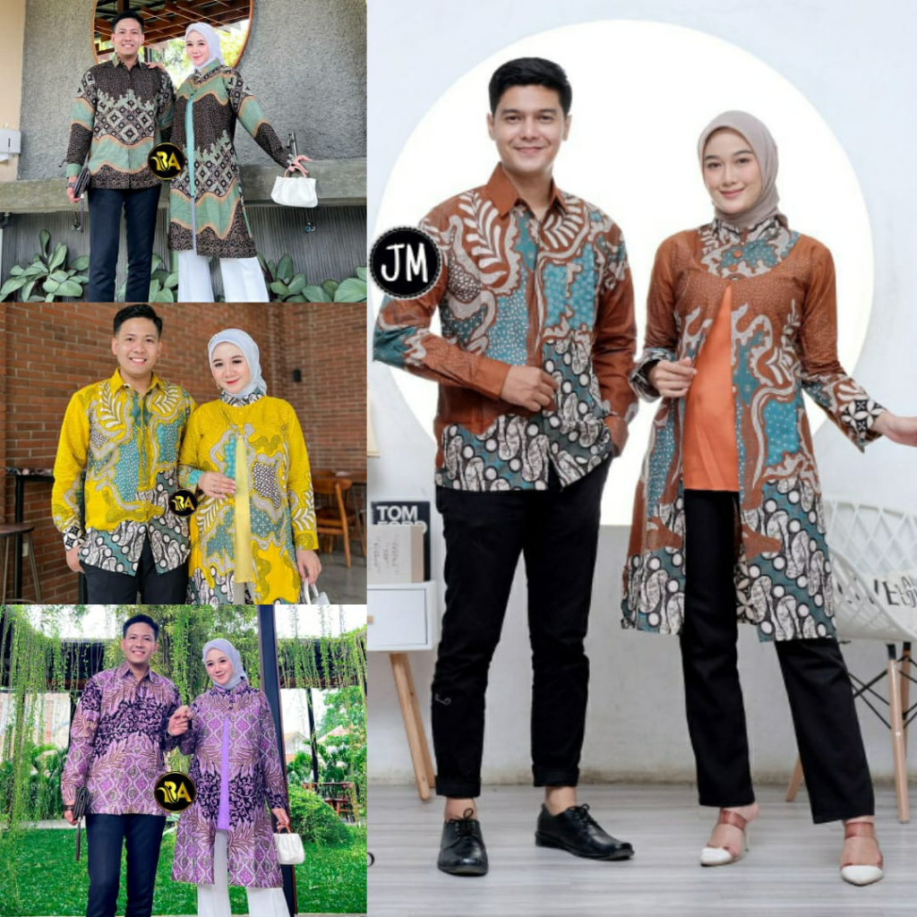 Batik Tunik Couple Modern Set Pakaian Kemeja Batik Pria Couple Baju Batik Couple Tunik Batik