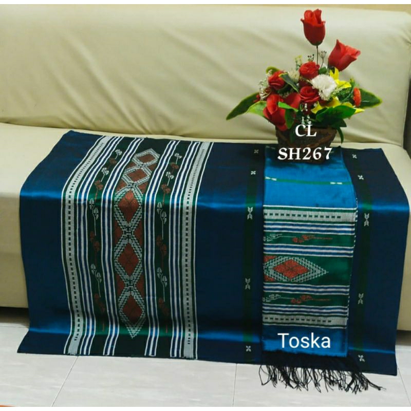 Set sarung +selendang sutra hongkong kilat tenun siantar