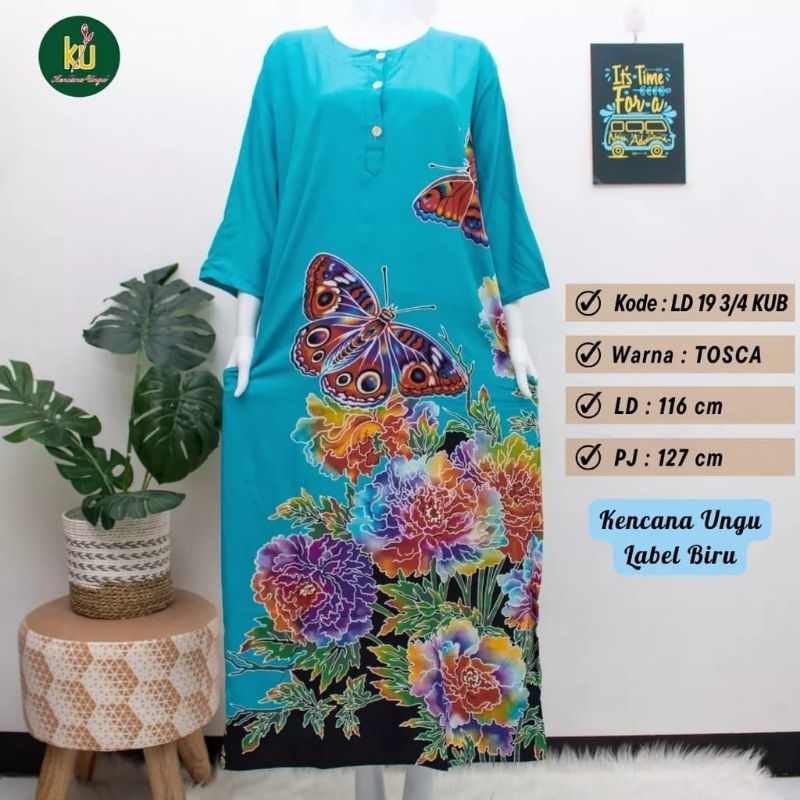 PROMOLONGDRES JUMBO KENCANA UNGU TERLARIS DASTER LONGDRES WANITA LENGAN 3/4 LABEL BIRU PAKAIAN SANTA