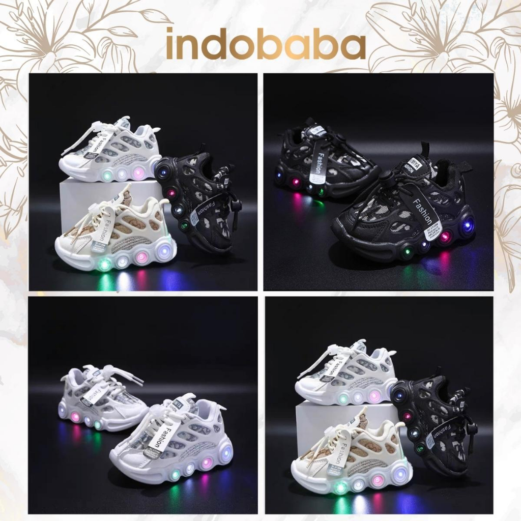 indobaba Sepatu Anak LED Perempuan Sneaker Anak Laki Laki Import Usia 1-5 Tahun S173