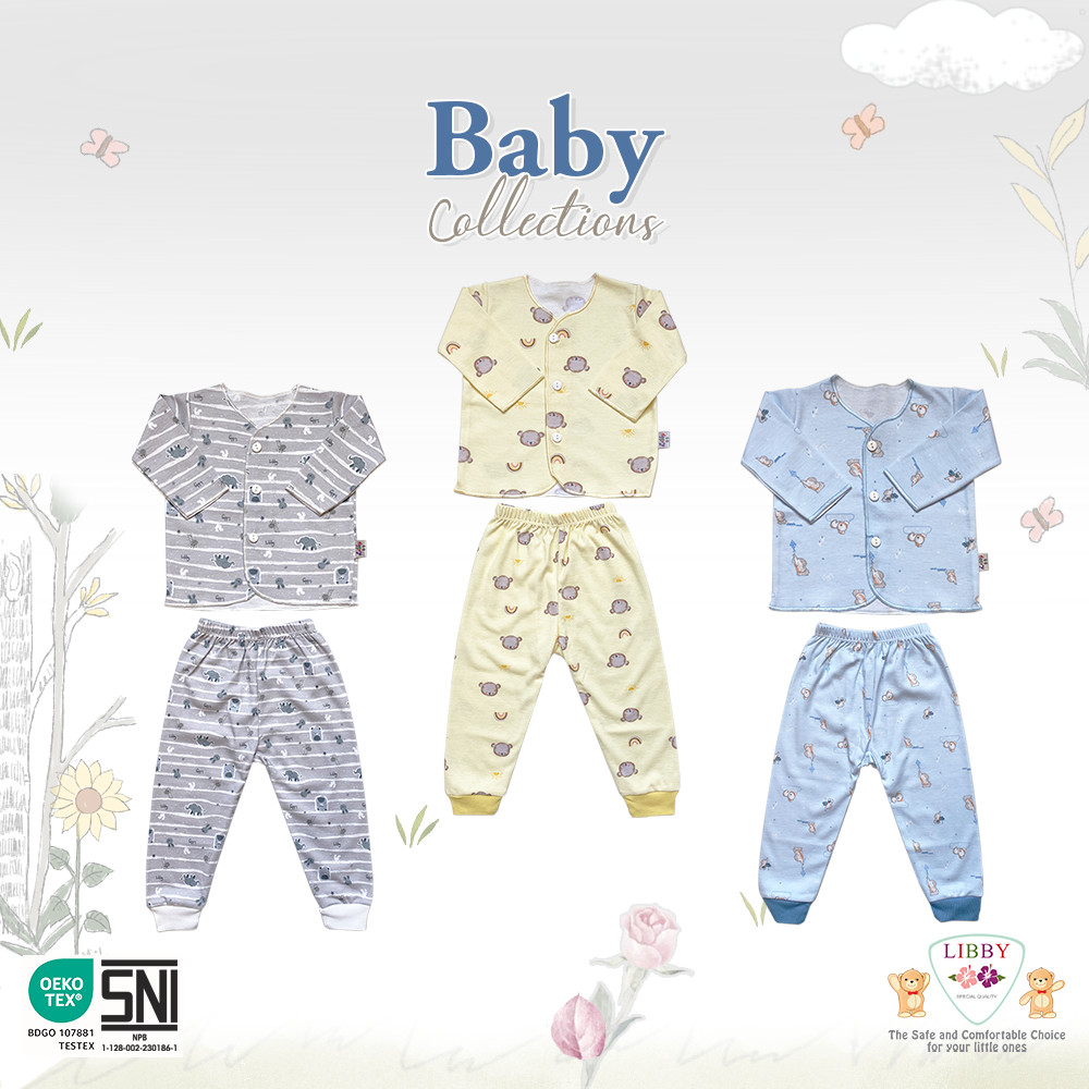 Libby Setelan Panjang / Libby New Born 1 Pasang 0-3 dan 3-6 Bulan / Libby Baby / Baju Bayi Libby Motif Terbaru