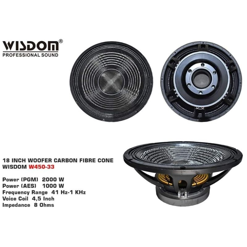 Speaker Wisdom 18 Inchi - W450-33 W45033 1000/2000 Watt Original