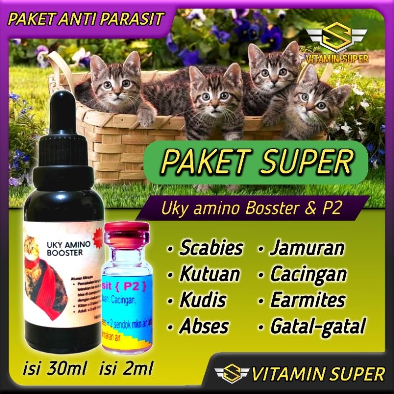 Vitamin Kucing Paket Anti Parasit P2 Uky Amino dan WookuWooku for Cats | Obat Scabies, Kutuan, Jamuran, Abses, Cacingan, Tungau, Ketombe, Earmeat, Gatal gatal dan Masalah Kulit