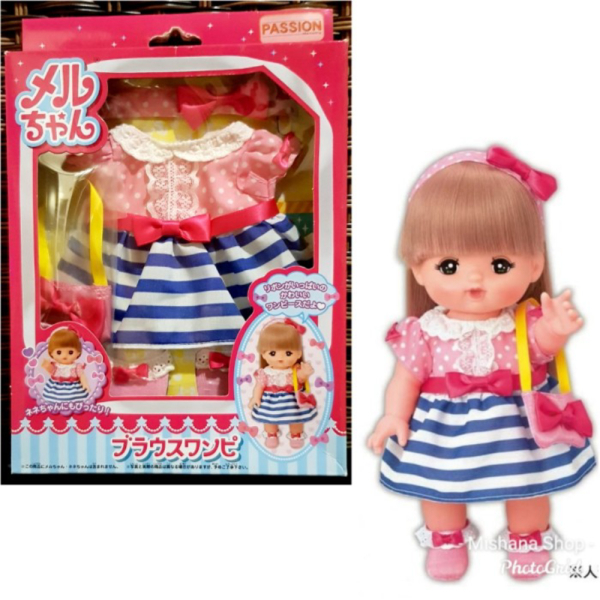 

Unik Baju Boneka Mell Chan Blouse and Stripes Rok Plus Tas Mellchan Set Diskon