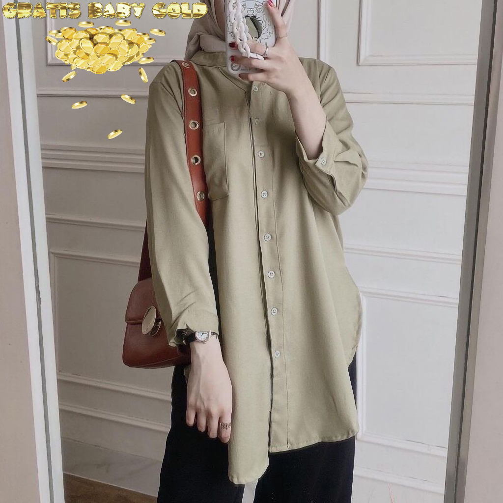 FREE GOLD Tunik Wanita Danila Crinkle Airflow Merupakan Atasan Kameja Cardigan Baju Blouse Polos Fas
