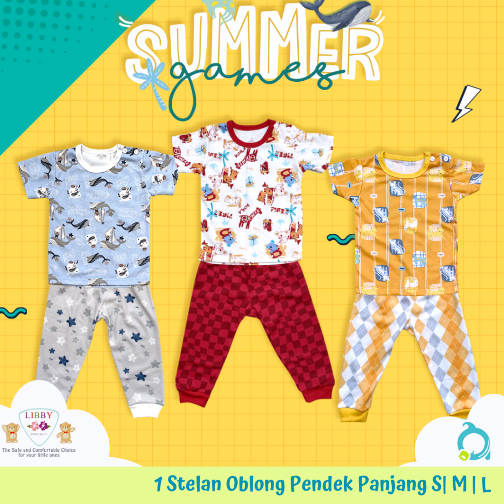 LIBBY Stelan Oblong Baju Pendek Celana Panjang Motif  (1 stel) S |  M | L