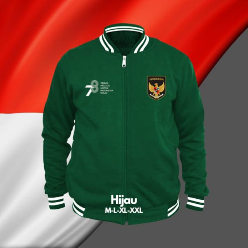 Jaket Zipper Varsity Kemerdekaan Indonesia HUT RI KE 78 Jaket Baseball Pria Original Import Jumbo Oversize Jaket Varsity Pria 17 Agustus 2023 Original Import Jacket Varsity Pria Baseball Dirgahayu RI ke 78 Jaket Sweater Varsity Kemerdekaan Indonesia 2023