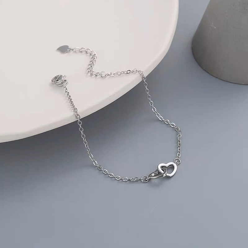 COD❤️ Double Heart Shape Fashion Indah Mengkilap Manis Gelang Perhiasan Wanita-A.one