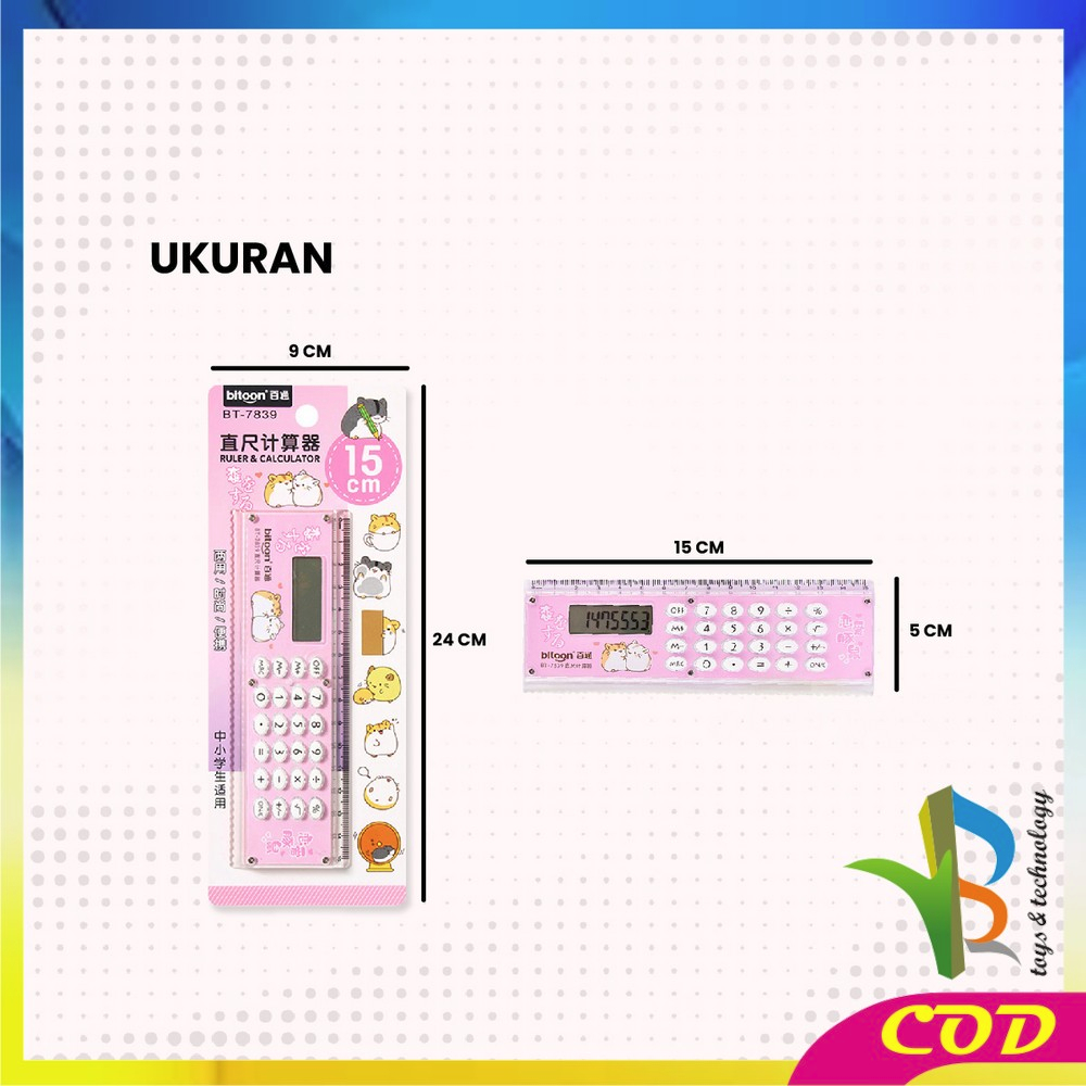 RB-A65 Kalkulator Penggaris Karakter 2IN1 Mini Portable Multifungsi / Kalkulator 8 Digit Penggaris 15cm / Perlengkapan Sekolah Anak Praktis / Ruler Set Calculator Import