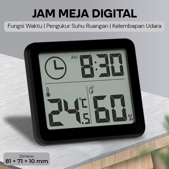 HA Jam Digital Meja Mini Dinding Thermometer Hygrometer Watch Desk Wall Minimalis Kecil Portable