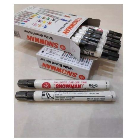 SATUAN Spidol SNOWMAN BG12 White Board Hitam Black Marker Papan Tulis Warna Perlengkapan Peralatan Alat Tulis Tools Stuff Office Sekolah School Kantor Writing Menulis Stationery Color Mudah Kering Fast Instant Dry Murah Tinta Grosir Prakarya Malang
