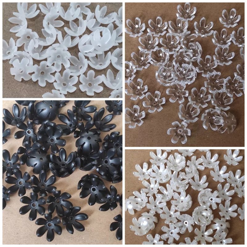 40pcs kelopak mangkok clear, hitam dan mutiara