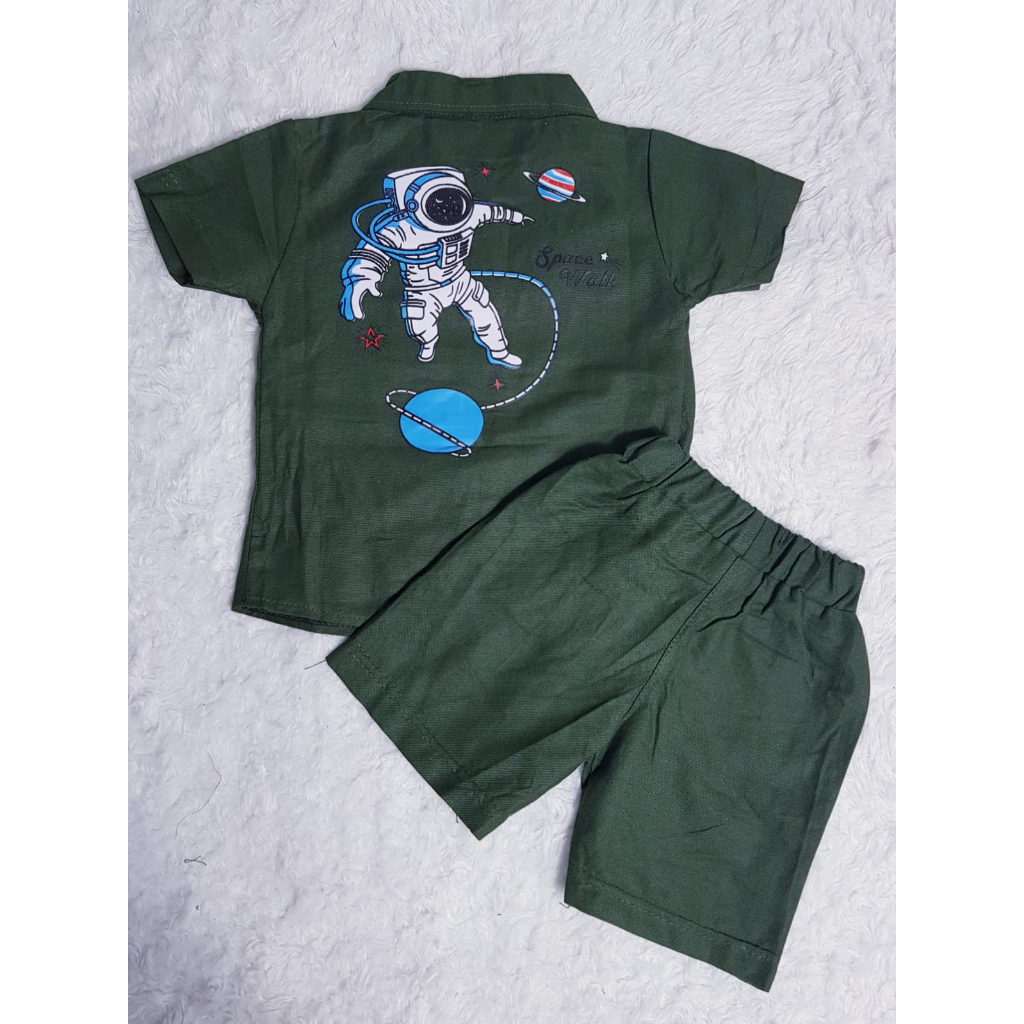 SETELAN ANAK LAKI LAKI/SETELAN KEMEJA TANGAN PENDEK CELANA PENDEK/SABLON ASTRONOT/UNTUK ANAK USIA 1 TAHUN - 4 TAHUN/ BISA COD