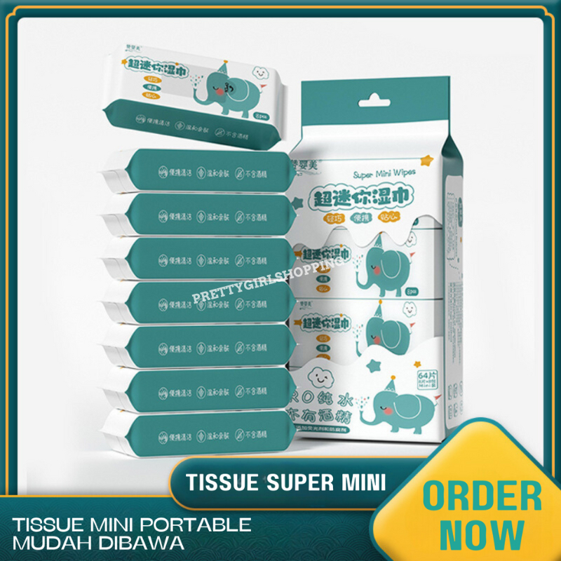 Pretty Tisu Basah Mini Travel/Tissue Basah Lucu Mini Karakter Hewan/Tissue 1Pack isi 8bungkus/Tisu Mini Portabel Murah Praktis