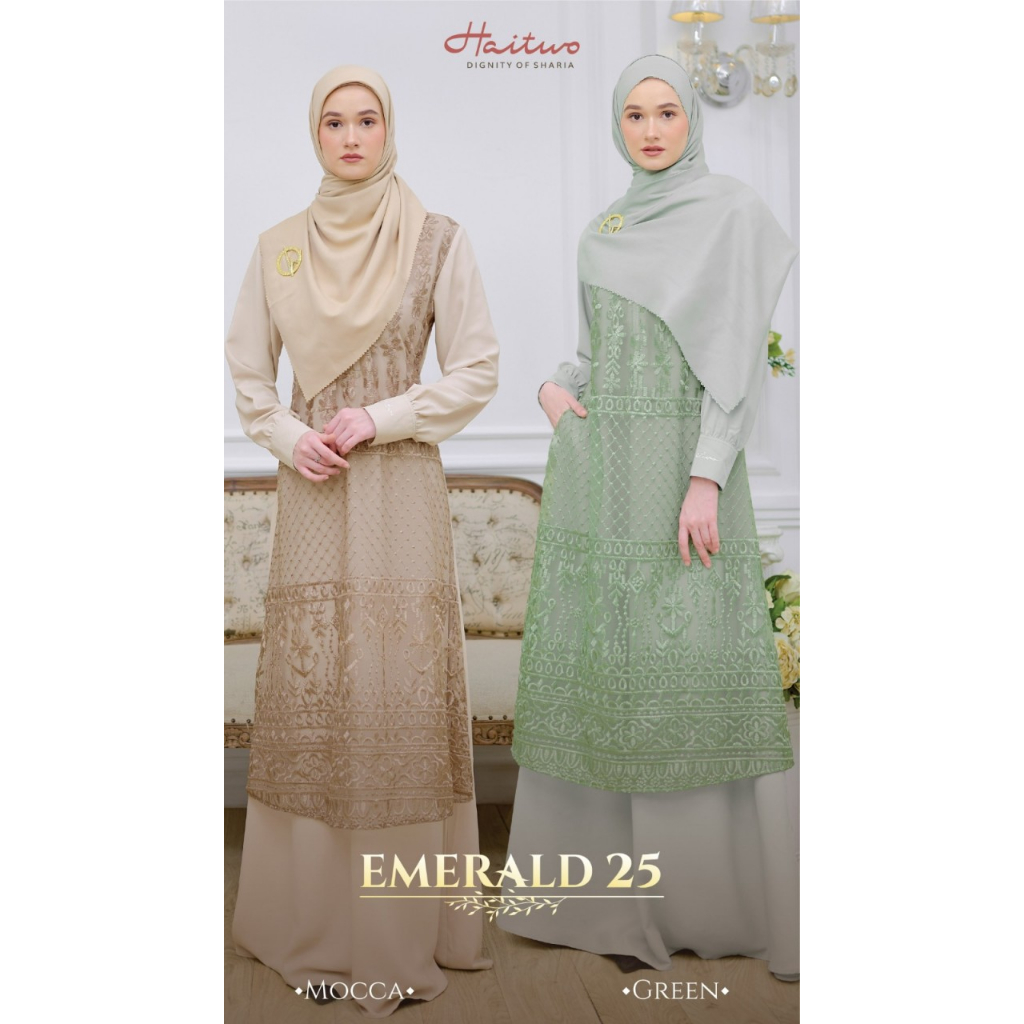 GAMIS HAITWO EMERALD 025 / GAMIS SYARI HAITWO / BAJU MUSLIM MODEL TERBARU / GAMIS MEWAH UNTUK LEBARA