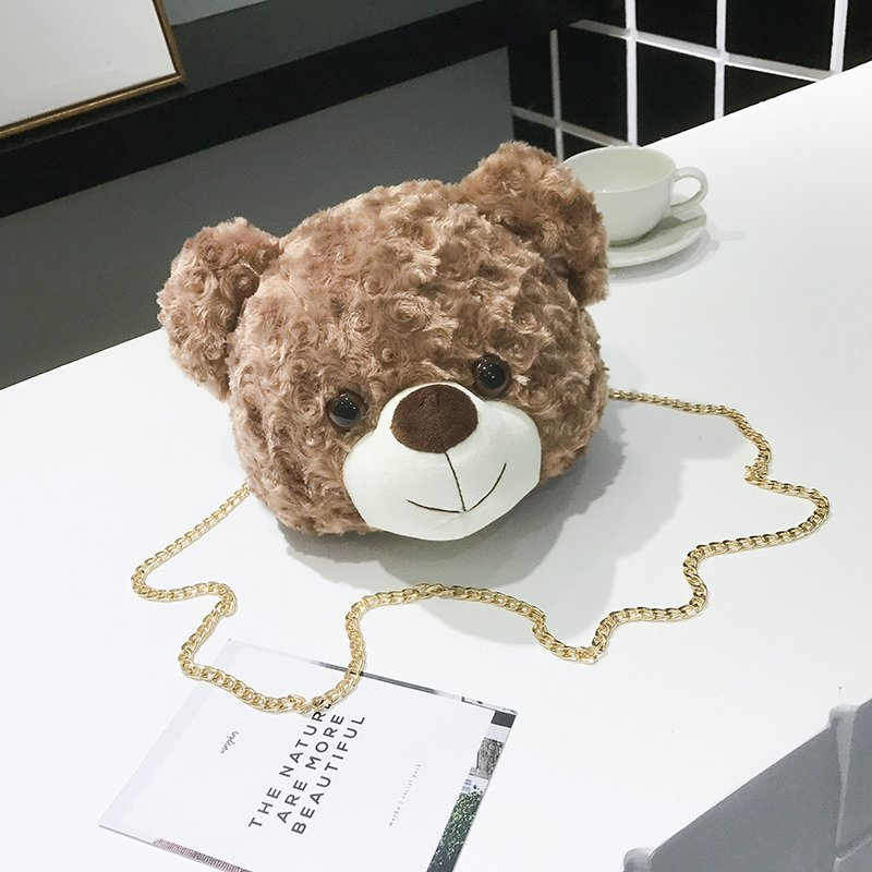 HEAD BEAR Tas Selempang Wanita Boneka Beruang Kepala Teddy Sling Bag Bahu Korea Bulu Wanita Remaja Cute Lucu Imut Gemoy Slingbag Korean Style (RSL) NR