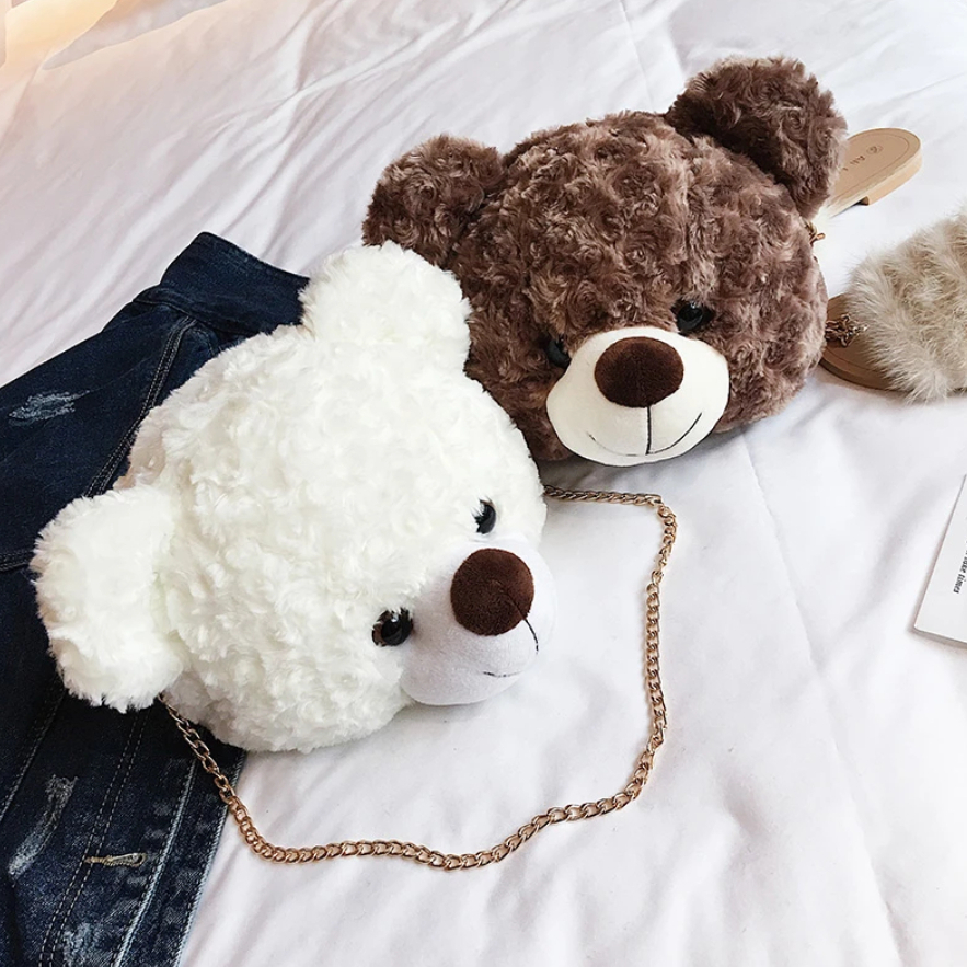 HEAD BEAR Tas Selempang Wanita Boneka Beruang Kepala Teddy Sling Bag Bahu Korea Bulu Wanita Remaja Cute Lucu Imut Gemoy Slingbag Korean Style (RSL) NR