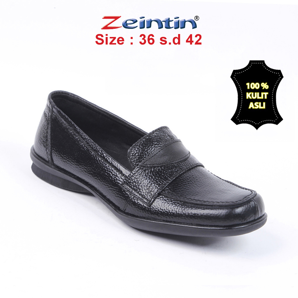 Zeintin - Sepatu Pantofel Wanita Zeintin BJ  Bahan Kulit Hitam Formal Wanita