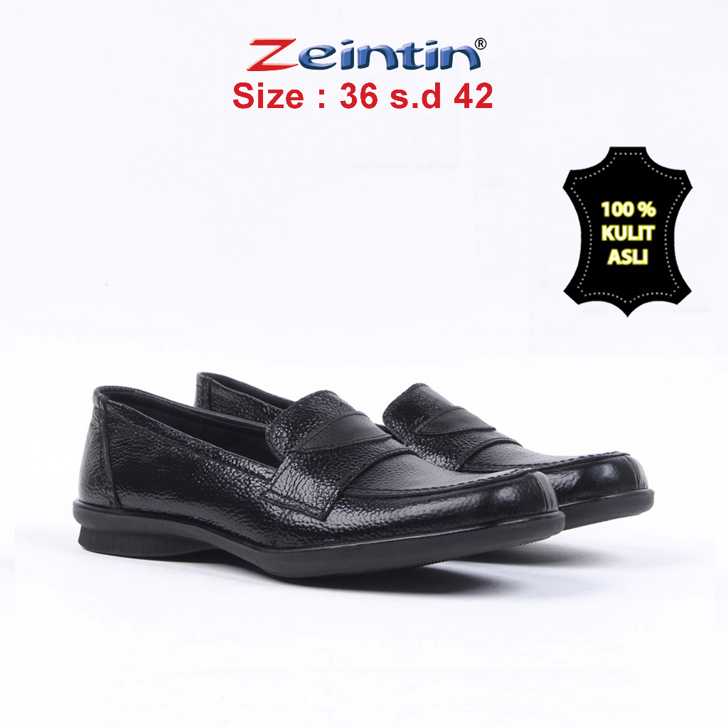 Zeintin - Sepatu Pantofel Wanita Zeintin BJ  Bahan Kulit Hitam Formal Wanita