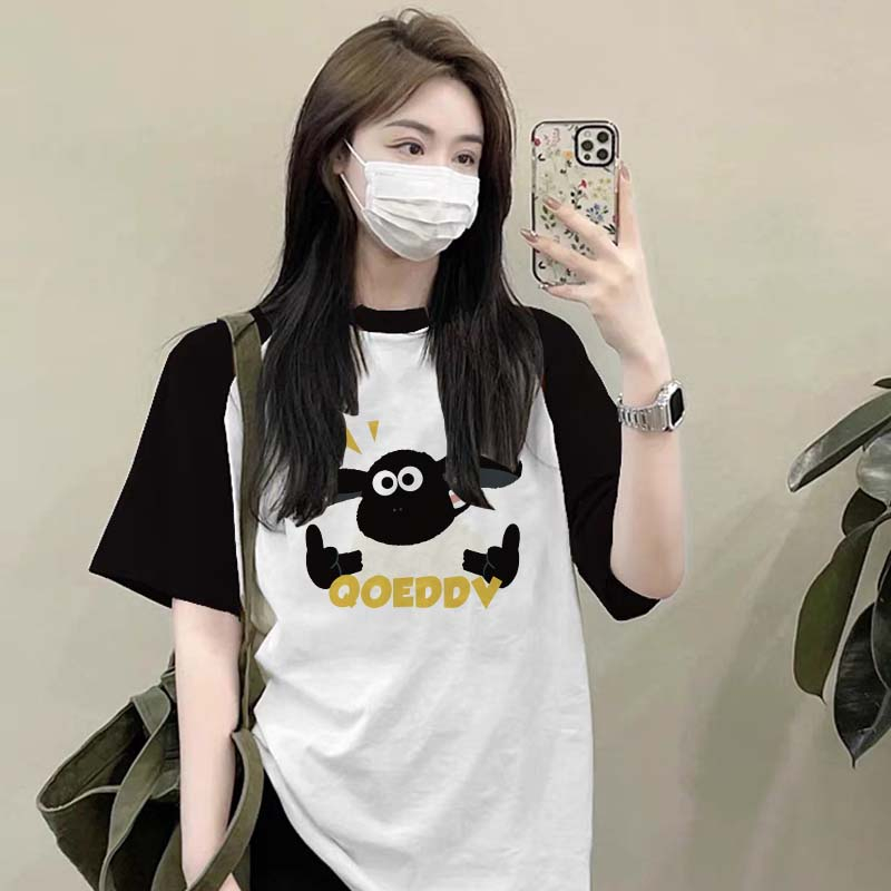 Kaos Baju Raglan Wanita Korean Style Little Black Sheep Baju Oversize Wanita Baju Atasan Wanita