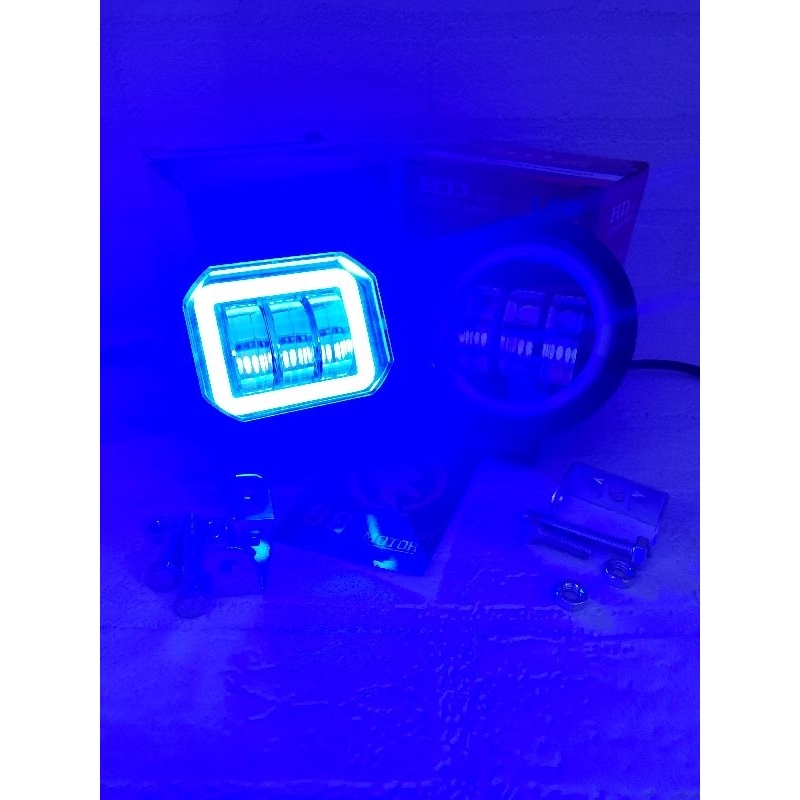 Lampu Tembak Daymaker 3 LED +Lampu Ring Biru - Lampu Daymaker 3 Led Variasi Putih - Biru