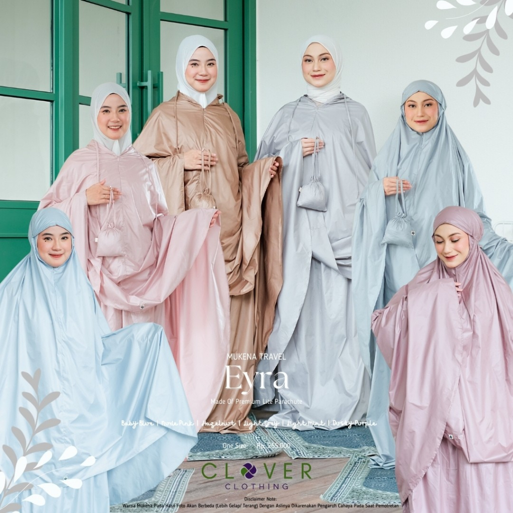 Clover Clothing-Mukena Travel Eyra Hazelnut-Dusty Purple-Light Mint-Light Grey-Nude Pink-Baby Blue P