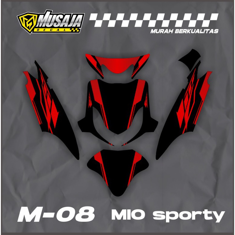 Decal Mio Sporty simple hitam merah full body - dekal mio fullbody glossy doff