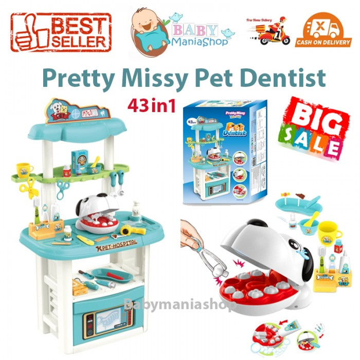 Mainan Anak Dokter Gigi ORIGINAL COMPLETE Pet Dentist Teeth Removal Cleaning 43in1 Playset Pretty Missy Set Mainan Dokter Gigi Hewan