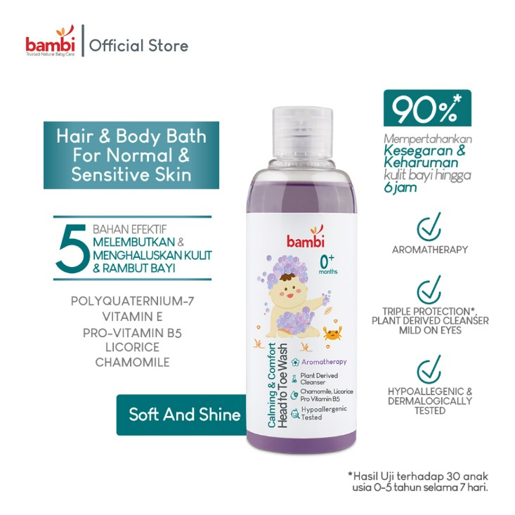 Bambi Head to Toe Wash Calming &amp; Comfort 200ml / Sabun &amp; Shampoo Bayi Kulit Normal - Sensitif PH Balance CBKS