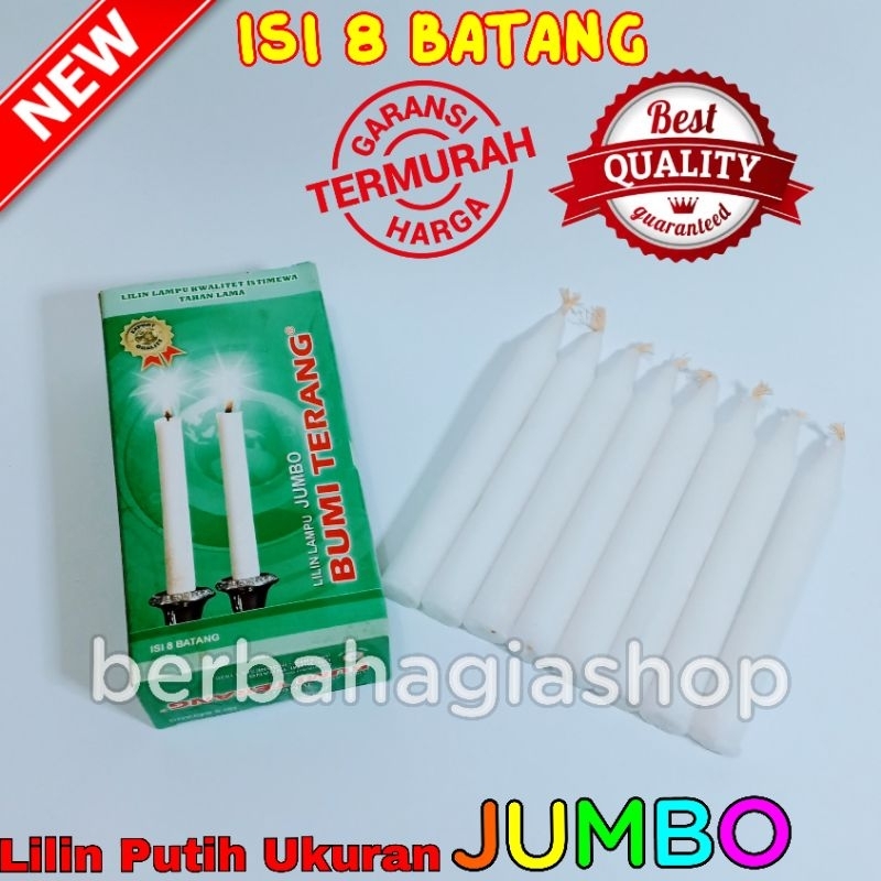 Lilin Lampu Warna Putih Isi 8 Batang Ukuran Besar Jumbo Terang Bagus Tahan Lama / Lilin Natal / Lilin Penerangan Mati Lampu