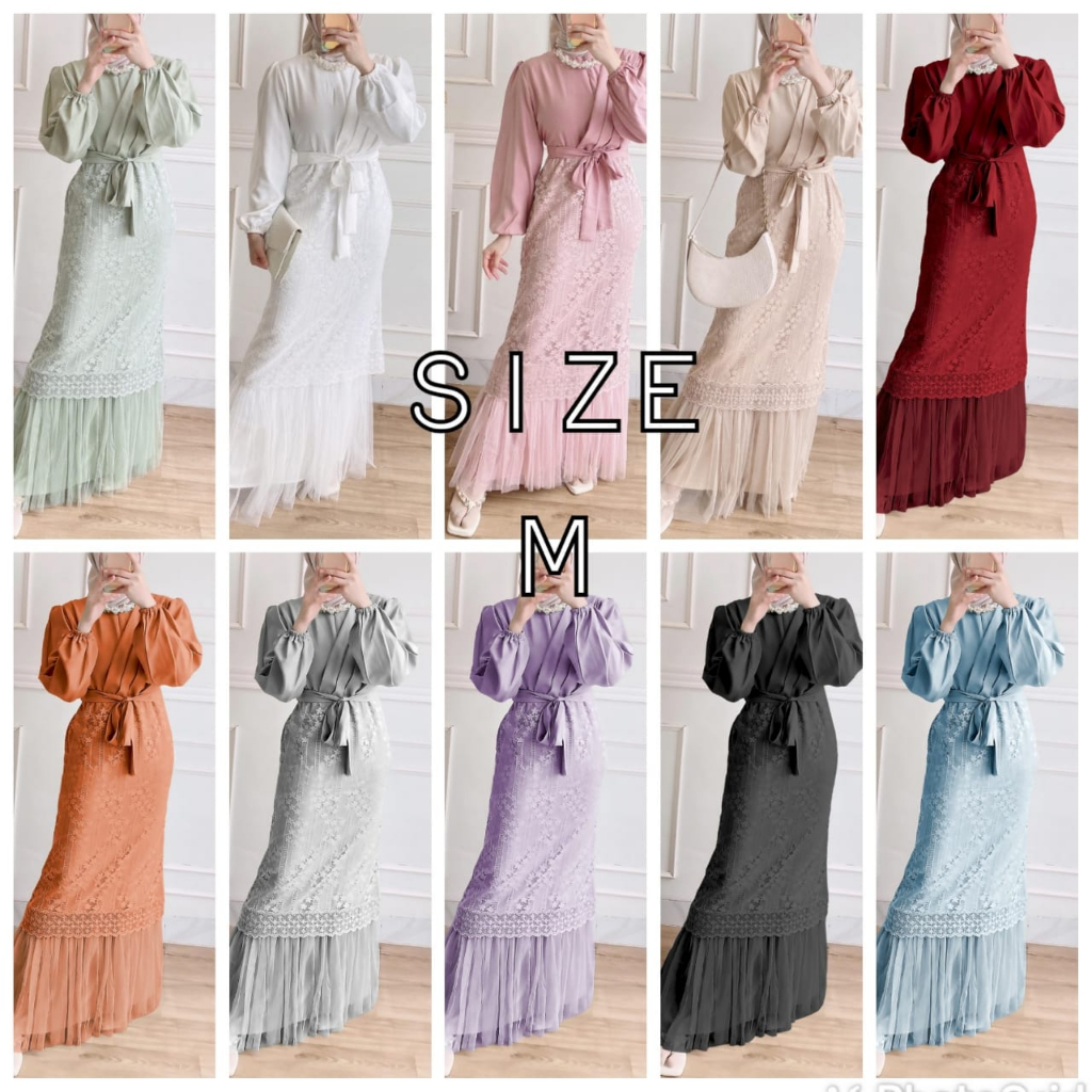 MAXY ARINA 3 UKURAN M L XL FASHION PAKAIAN WANITA DRESS GAMIS MAXI BUSUI BAHAN SHAKILA KOMBINASI BRUKAT KR