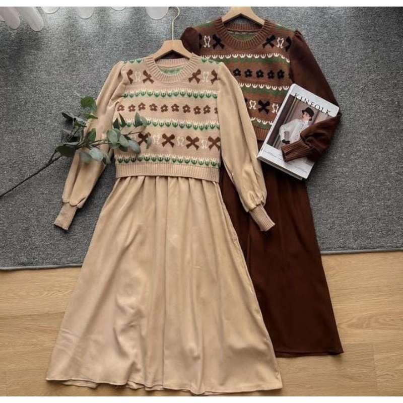 Dress wanita casual - Midi dress wanita - Dress outfit kuliah mahasiswi