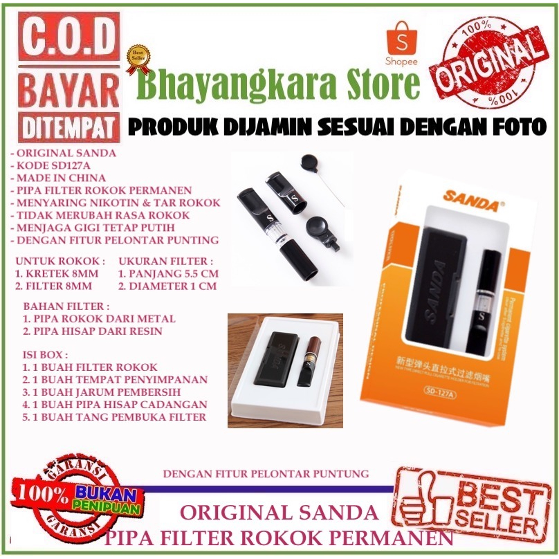 IMPOR SANDA SD127A PIPA FILTER SARINGAN ASAP PERMANEN DENGAN PELONTAR PUNTUNG KHUSUS UKURAN STANDARD 8MM