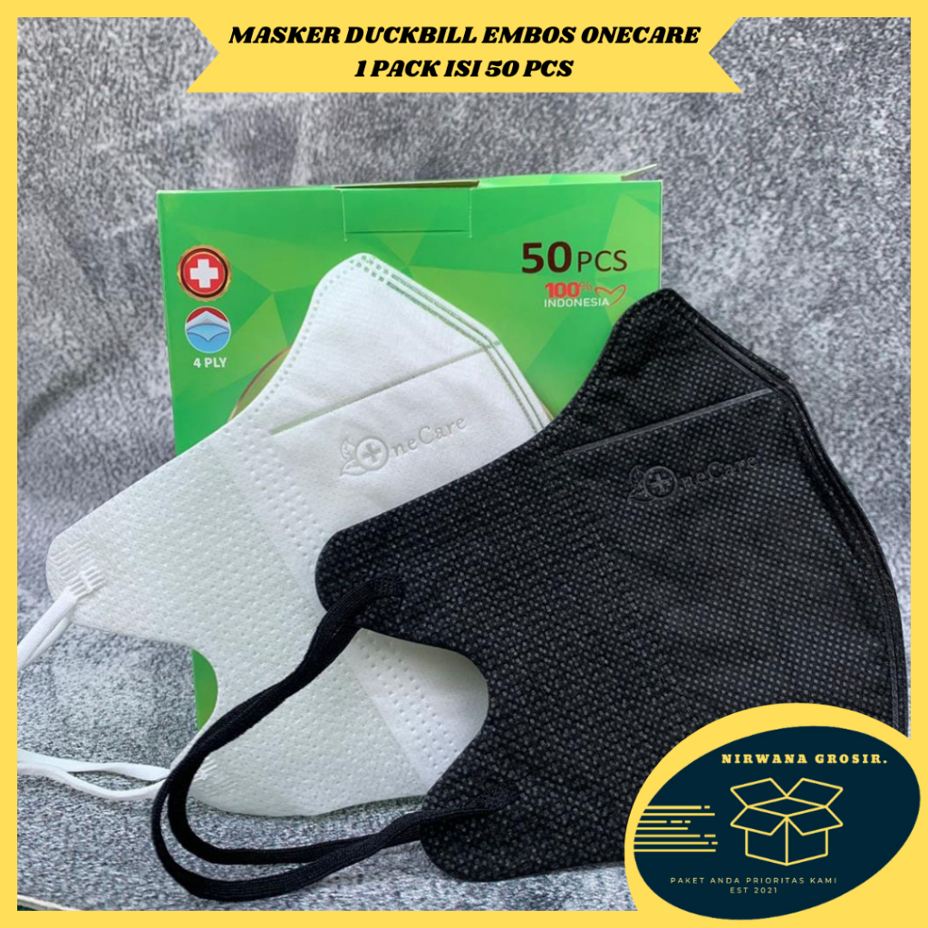 NG MASKER DUCKBILL ONE CARE EMBOS HITAM PUTIH ISI 50PCS