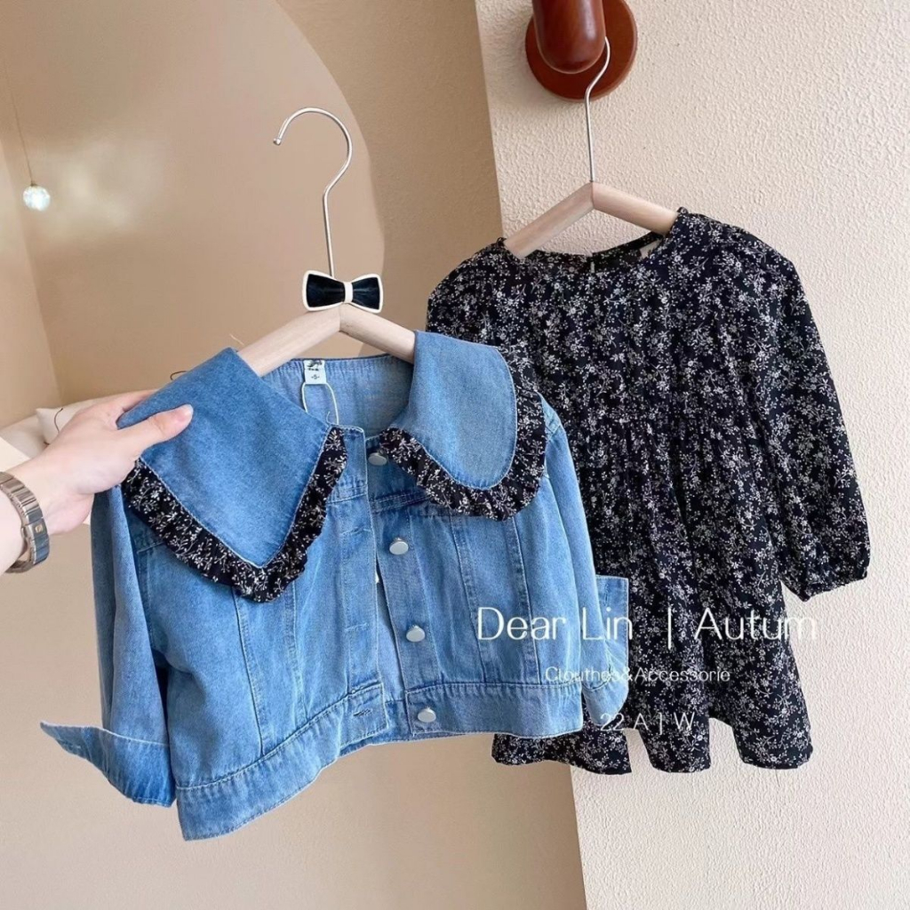 DR42-Dress Anak Perempuan Black Flower + Outer Jeans