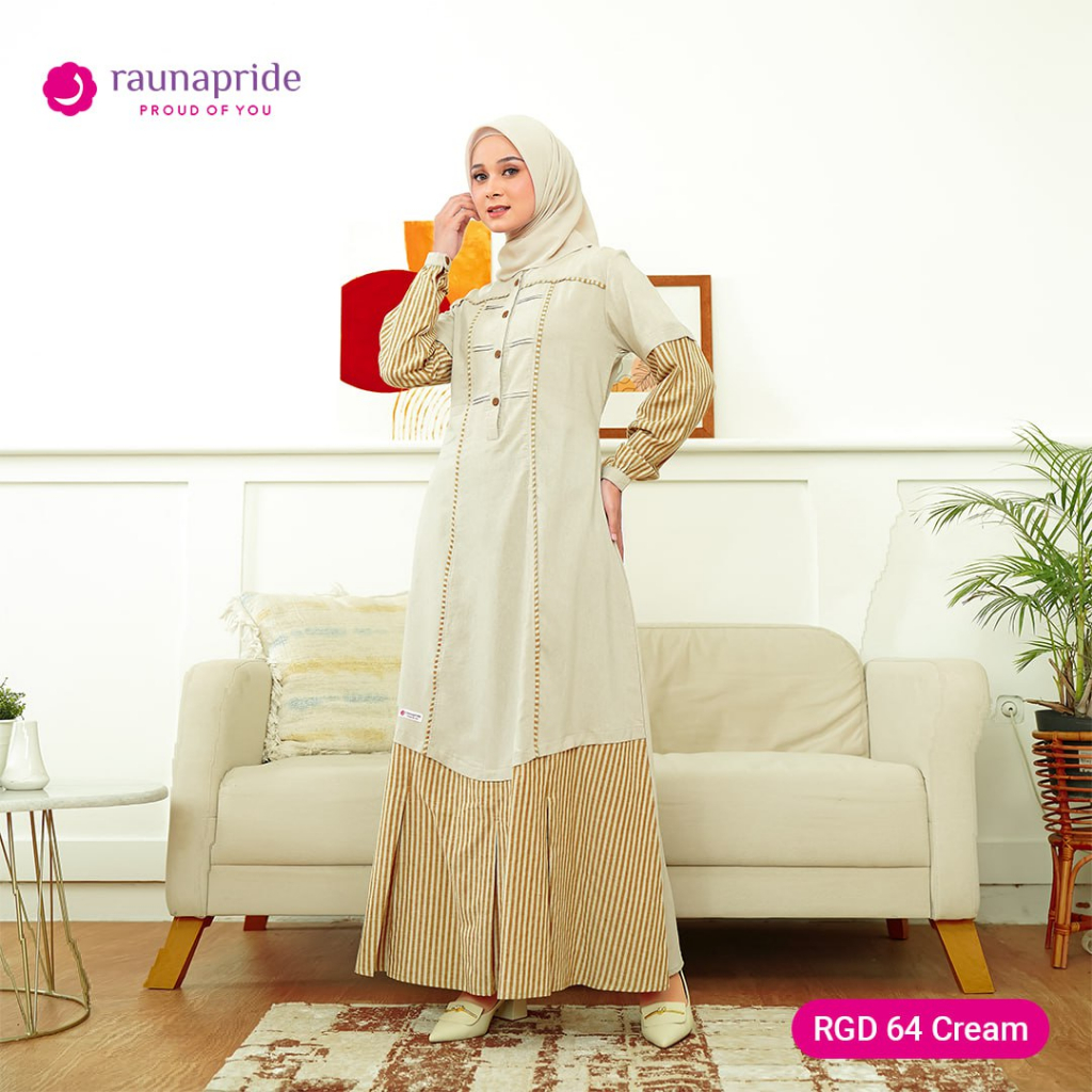 Baju Gamis Dewasa RAUNA/ RGD-64 Cream/ Fashion Muslim