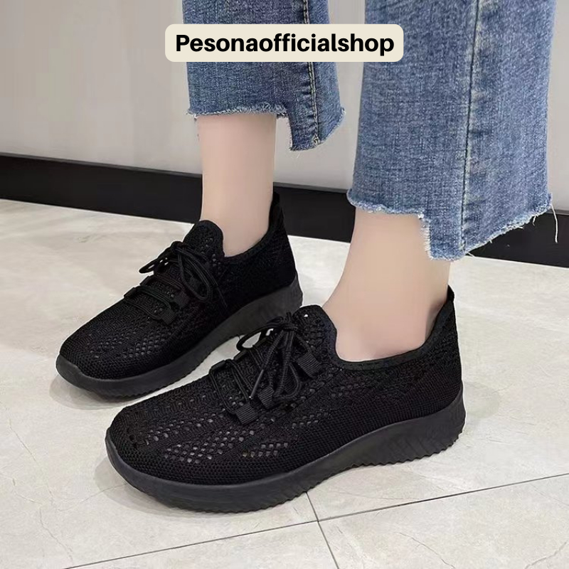 COD POS 662 Sepatu Sneakers Sekolah Anak Perempuan Hitam Polos Import Premium