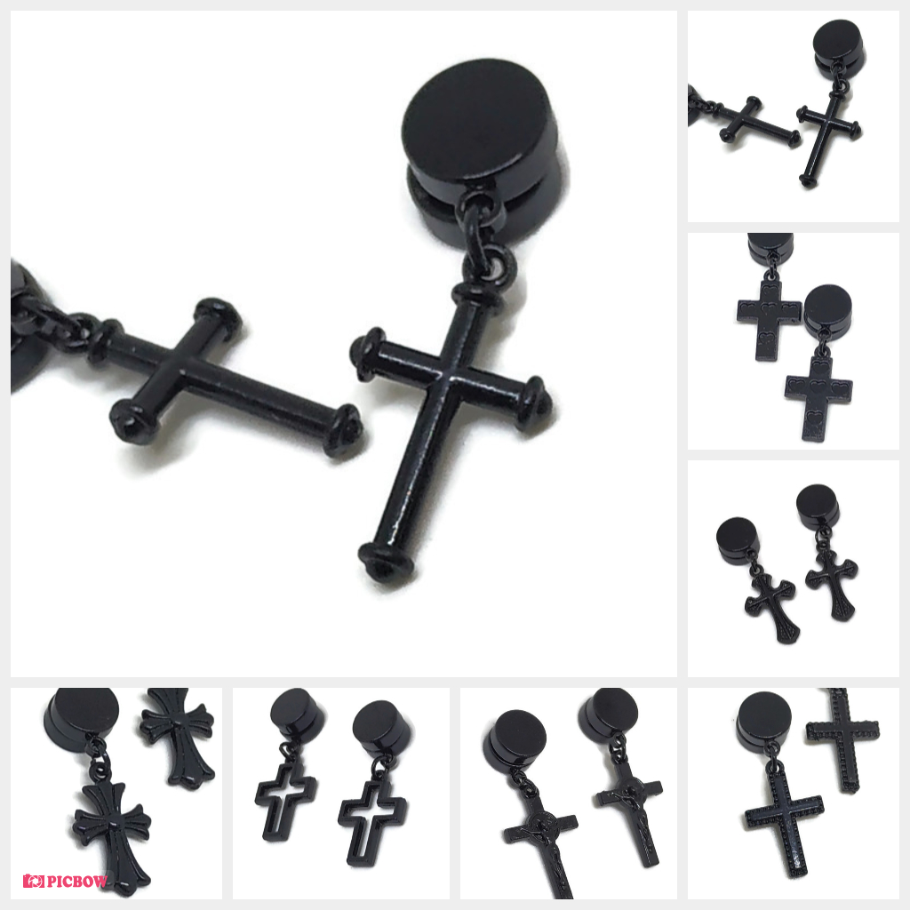 ROBAGIN ANT154 anting Magnet salib hitam pria wanita stainless