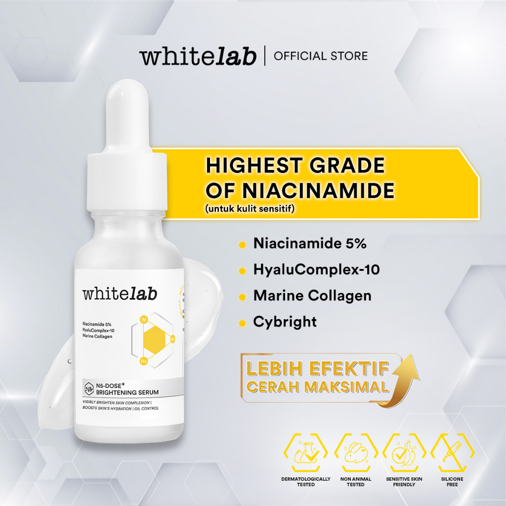 Whitelab N5-Dose+ Brightening Booster Serum - Niacinamide 5% - Serum Cerah Maksimal Untuk Kulit Sensitif Dan Berminyak Dengan Hyaluronic &amp; Collagen [BPOM]