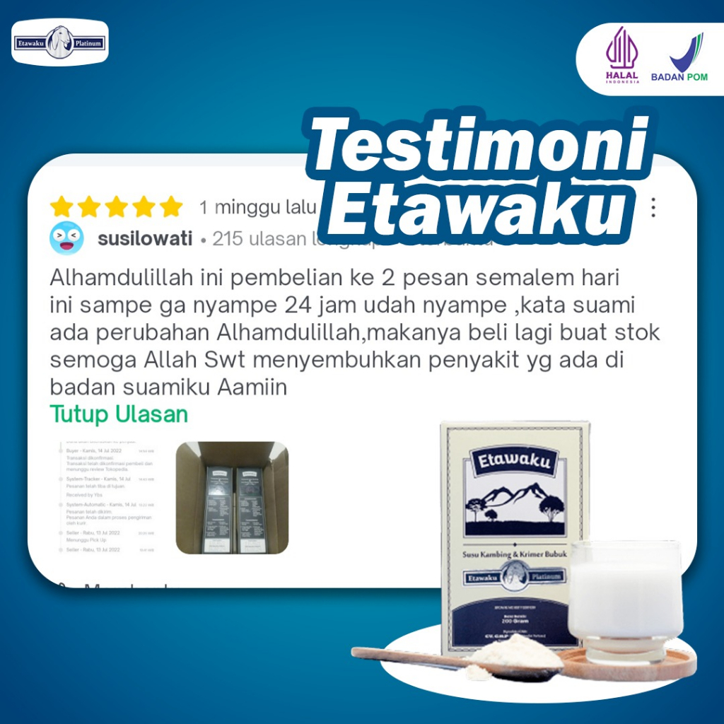 Etawaku Platinum 200 gram terbuat dari susu kambing dan krimer bubuk rendah gula dan lemak bernutrisi tinggi