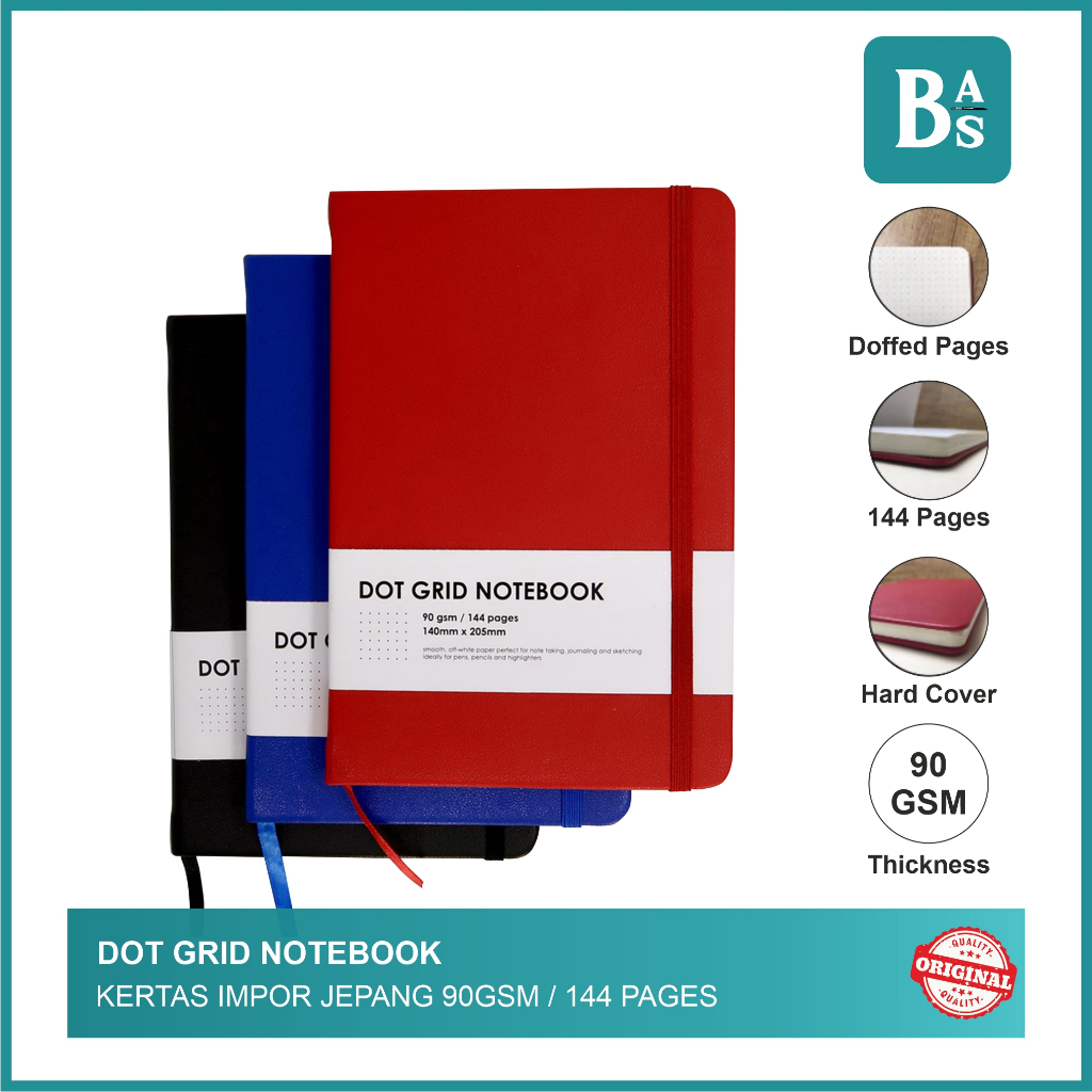 

Bali Art Supplies - Dot Grid Notebook Synthetic 90gsm - 144 Halaman - Leather Cover - Buku Catatan