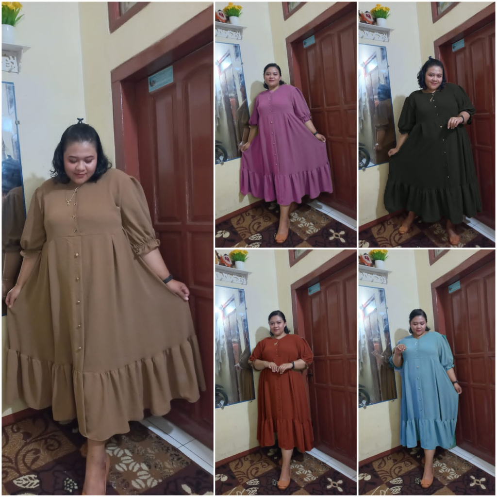 MIDI DRESS CRINGKLE JUMBO BY WIDIA FASHION LENGAN PENDEK COCOK UNTUK SANTAI