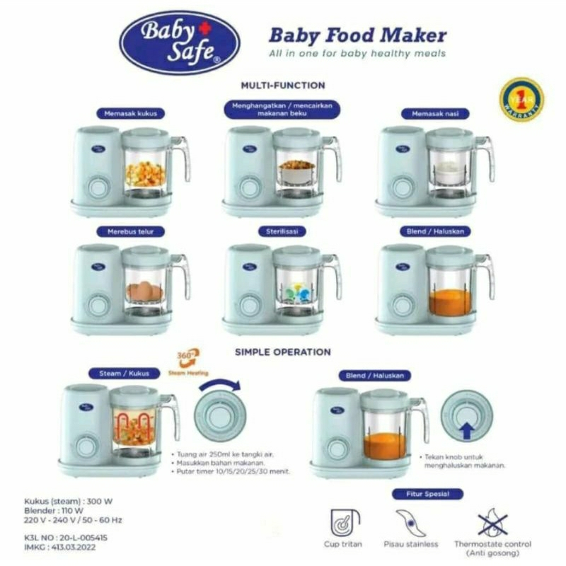 Baby Safe Baby  Food Maker 7 in 1 LB015 / Belender Food Maker Baby Safe LB015