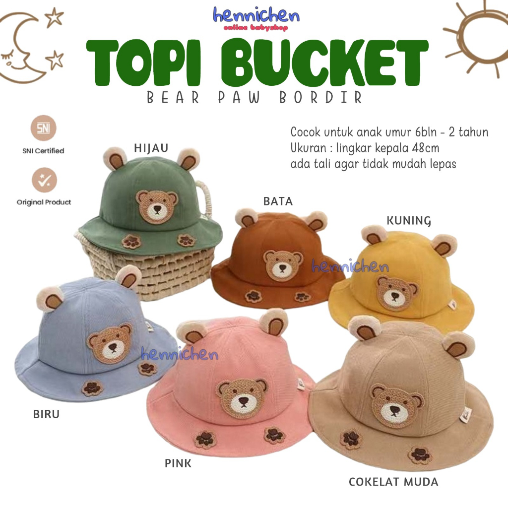 TOPI BAYI BERUANG BEAR LUCU BUCKET HAT IMPORT BUCKET ANAK BAYI BUCKET BEAR PAW TOPI ANAK BORDIR LUCU 6 BULAN - 2 TAHUN