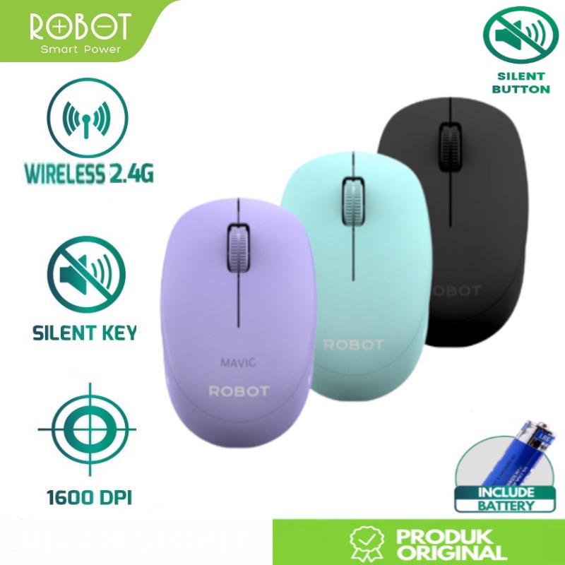 ROBOT M210S 2.4G Wireless Silent Click Optical USB Mouse - Garansi Resmi 1 Tahun