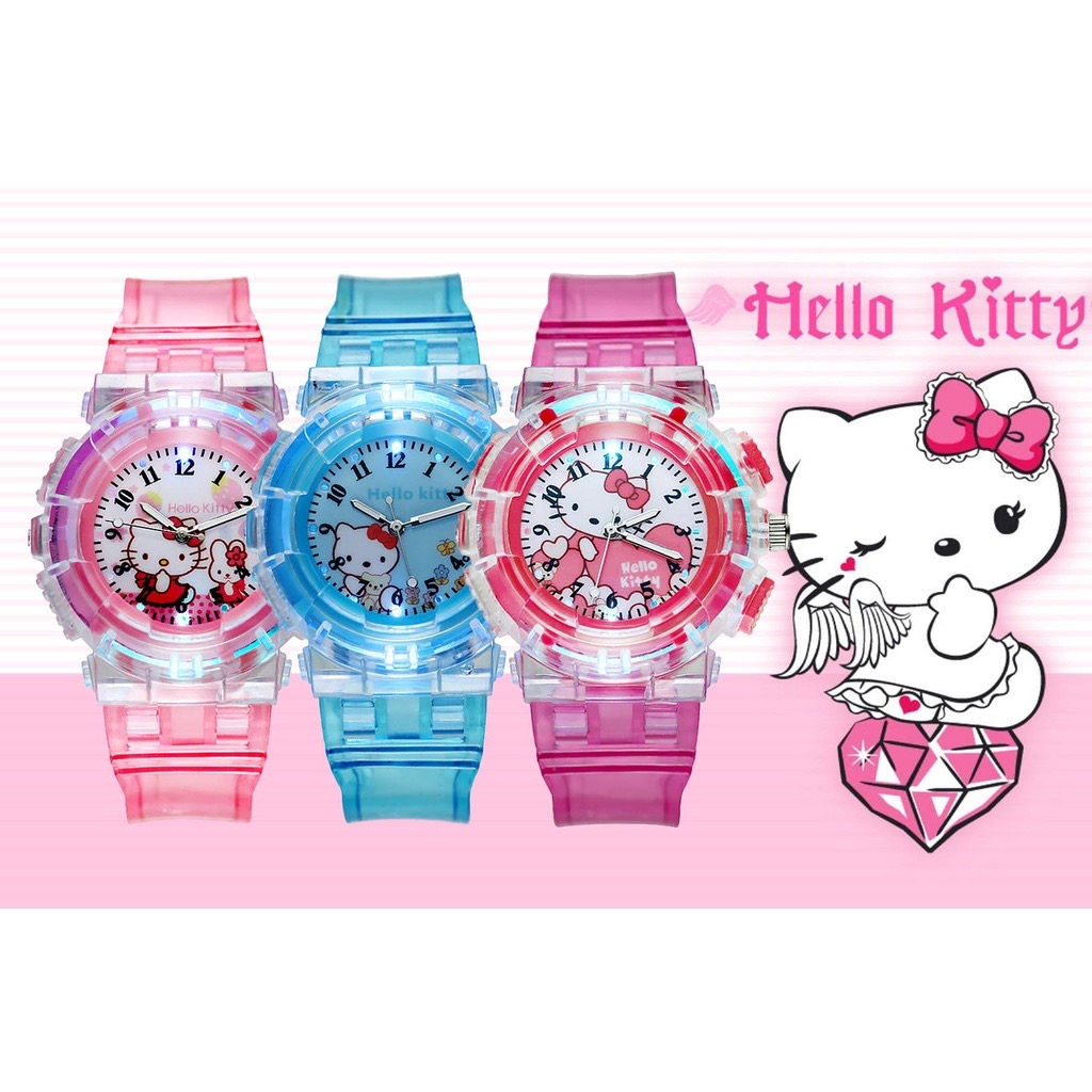 Jam Tangan Anak Perempuan Hello Kitty Lampu LED Jam Tangan Anak untuk Anak Laki-laki Perempuan Siswa Jam Digital Warna-warni Kilat Kualitas Tinggi