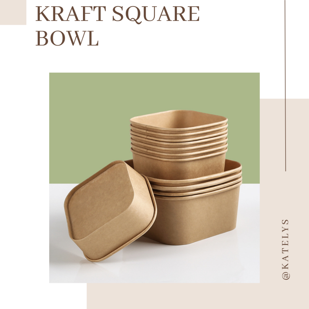 Tempat Makan Kertas Model Kotak | Disposable Kraft Square Bowl | Mangkok Makan Kertas