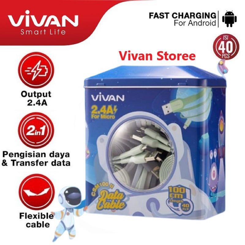 VIVAN Kabel Data CSM100 II Fast Charging Data Cable Micro USB for Android Original Resmi (PER 1 PCS)