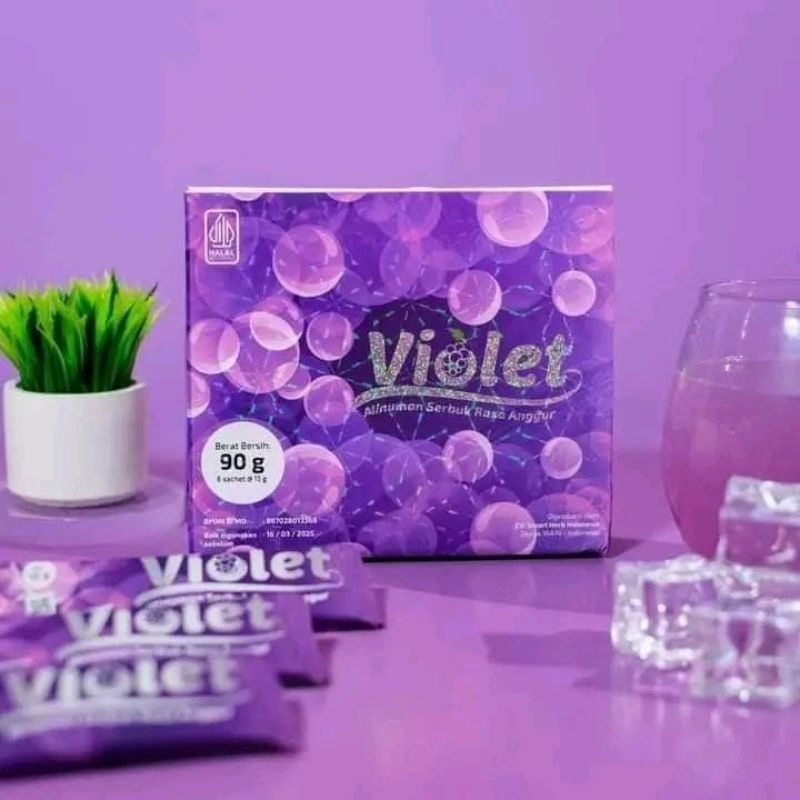 Pemutih Badan Violet Minuman Collagen Pemutih Serbuk Isi 6 Sachet Rasa Anggur / Suplemen pemutih badan / serbuk minuman pemutih / suplemen pemutih kulit